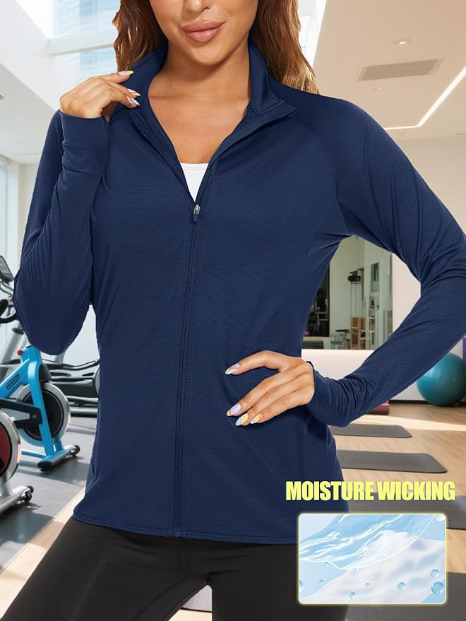 TACVASEN Women's Athletic Jackets Lightweight UV Protection Shirts Full Zip Workout Jacket UPF 50+ Long Sleeve Sun Shirt