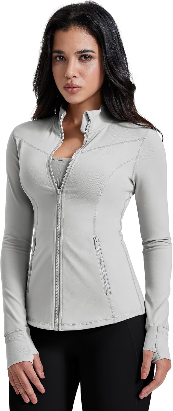 AVGO Womens Running Jackets Lightweight Slim Fit Workout Jacket Zip Up Athletic Track Gym Tops with Pockets & Thumb holes