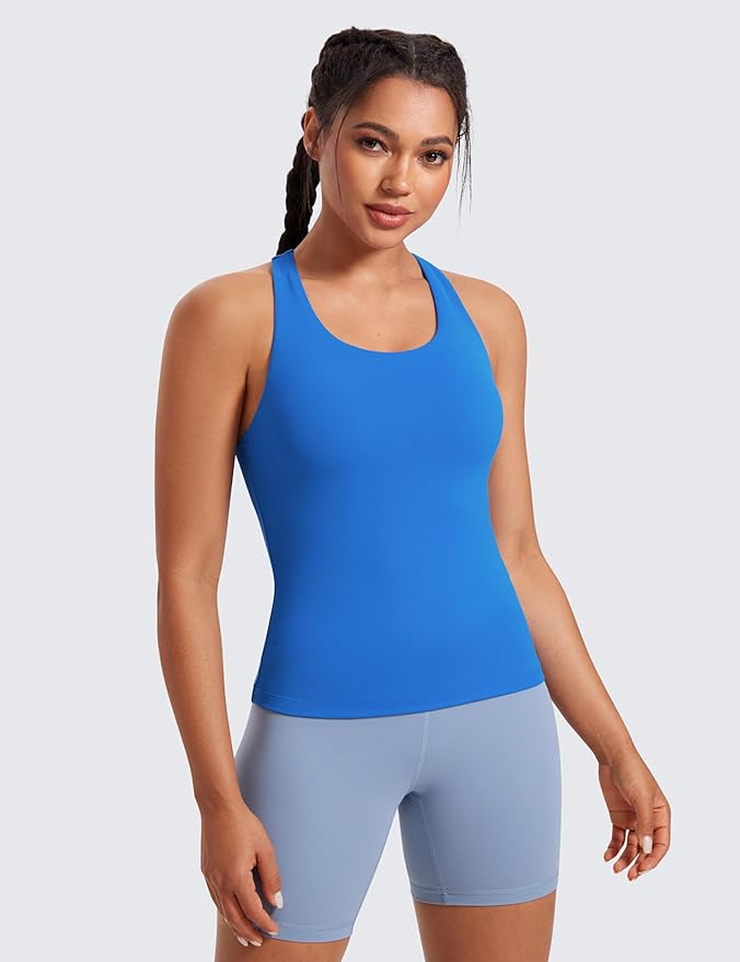 CRZ YOGA Butterluxe Workout Racerback Tank Tops for Women - Padded Athletic Spandex Yoga Shirts with Built in Bra