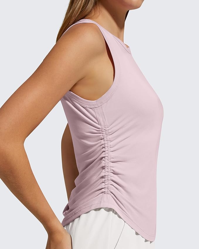 G4Free Lyocell Ruched Side Workout Tank Tops Woman High Neck Waist Length Gym Tanks Soft Relaxed Fit for Training