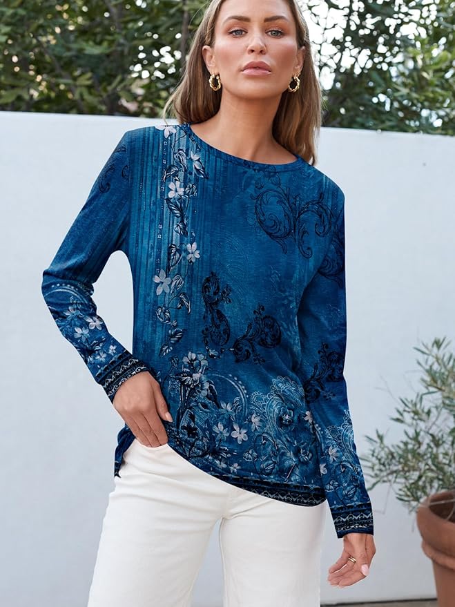 AUTOMET Women‘s Basic Long Sleeve Crewneck, Plus Size Winter & Spring Top, Casual Fall Tee for Teacher & Everyday Outfits