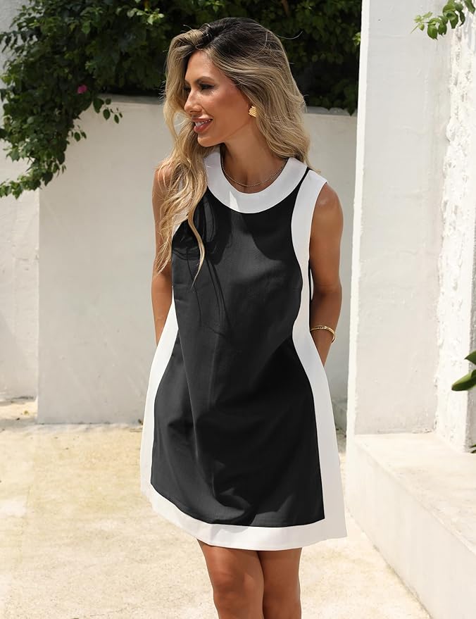 Hooever Women's 2 Piece Sets Casual Color Block Crewneck Short Sleeve Pullover Tops Matching Shorts with Pockets