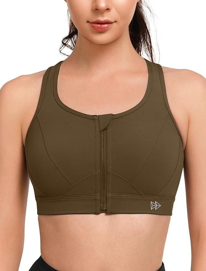 Yvette Zip Front Sports Bra - High Impact Sports Bras for Women Plus Size Workout Fitness Running
