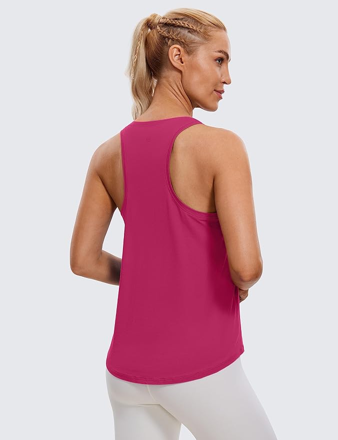 CRZ YOGA Pima Cotton Racerback Tank Tops for Women - Workout Athletic Casual Soft Scoop Neck Sleeveless Shirts