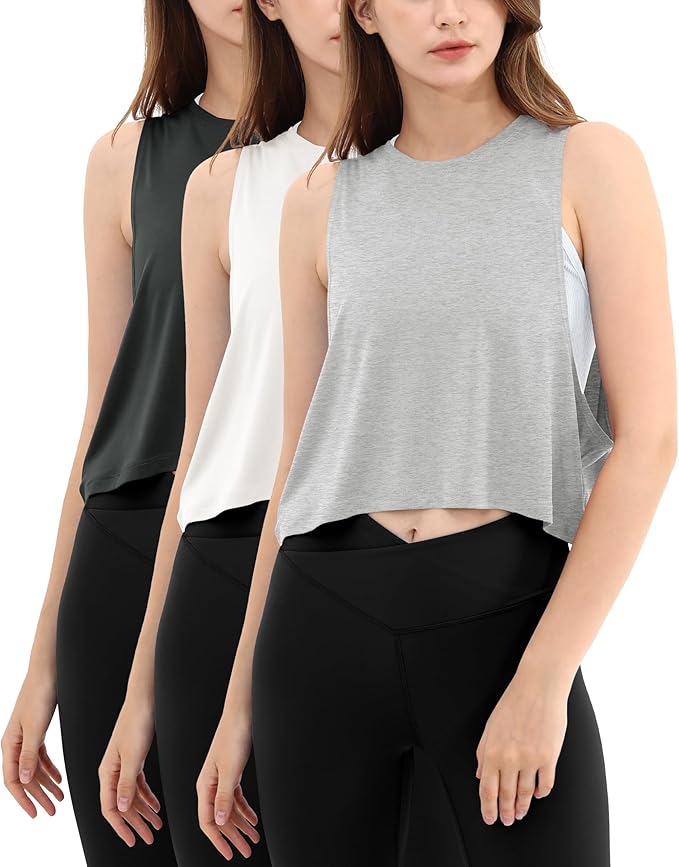 ODODOS 3-Pack Loose Tank Tops for Women Sleeveless Gym Athletic Workout Tops Yoga Shirts