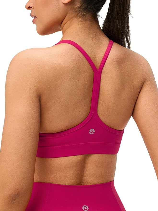 Womens Y Back Padded Sports Bra Strappy U Neck Butter Soft Low Impact Workout Bras Yoga Pilates Walking