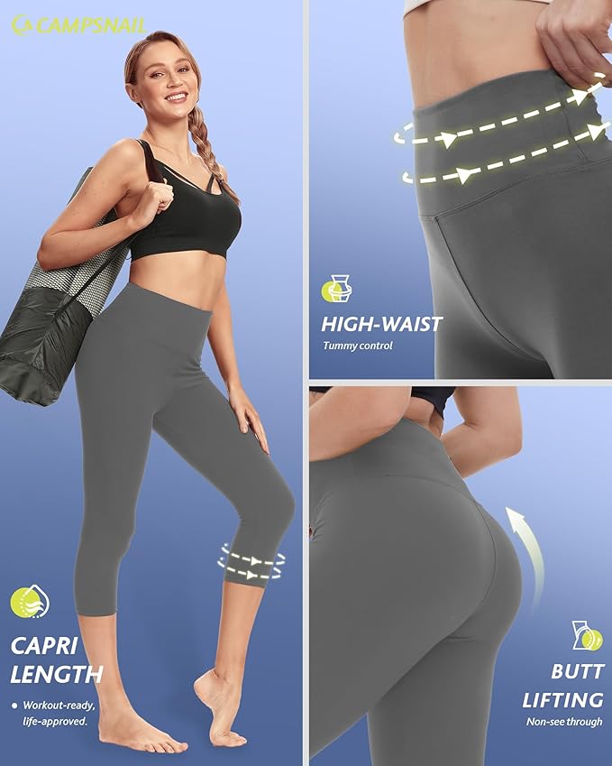 4 Pack Capri Leggings for Women - High Waisted Capris Tummy Control Yoga Pants with Pockets Workout Cycling Tights