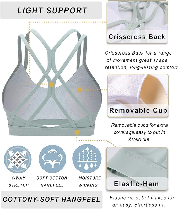 RUNNING GIRL Sports Bras for Women,Strappy Crisscross Back Padded Low Impact Running Sports Bra with Removable Cups
