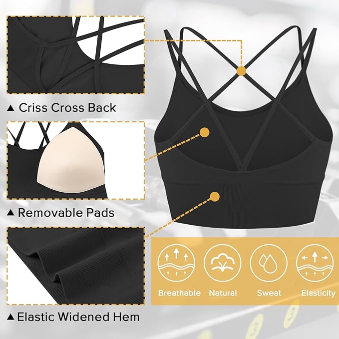 Sykooria 3 Pack Strappy Sports Bra for Women Sexy Crisscross for Yoga Running Athletic Gym Workout Fitness Tank Tops