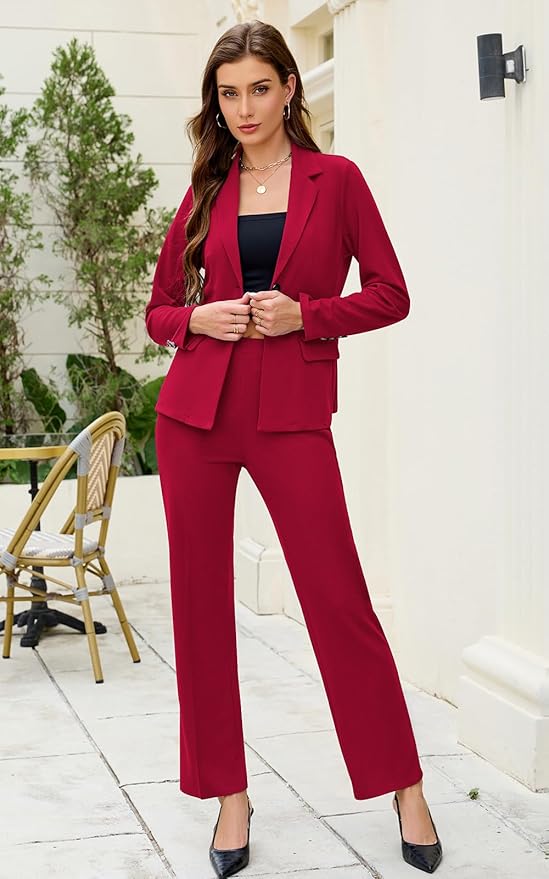Women's 2 Piece Suits Business Casual Outfits Long Sleeve Solid Blazer with Pants Professional Office Work Sets
