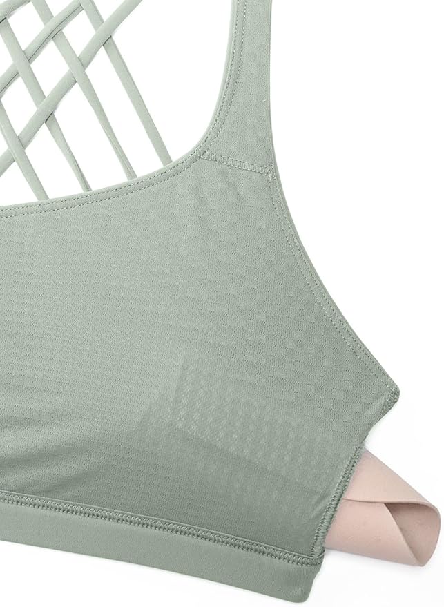 CRZ YOGA Naked Feeling Strappy Sports Bras for Women - Criss Cross Back Wireless Padded Cami Yoga Workout Top