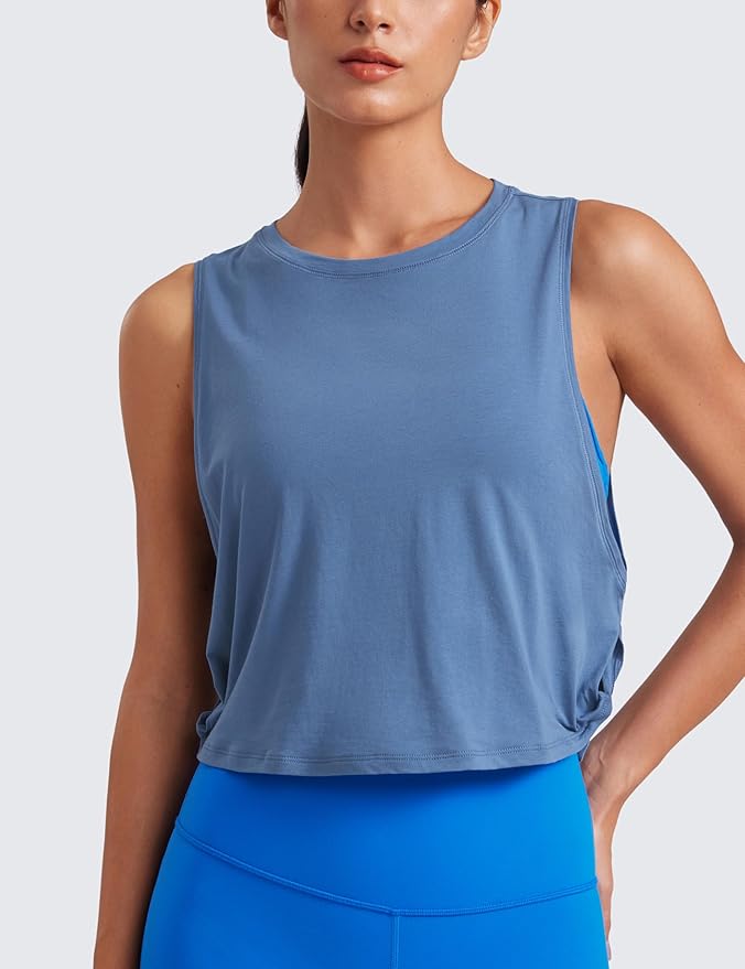CRZ YOGA Pima Cotton Large Armhole Tank Tops for Women - Workout Sport Athletic Yoga Running Gym Loose Crop Sleeveless Shirts