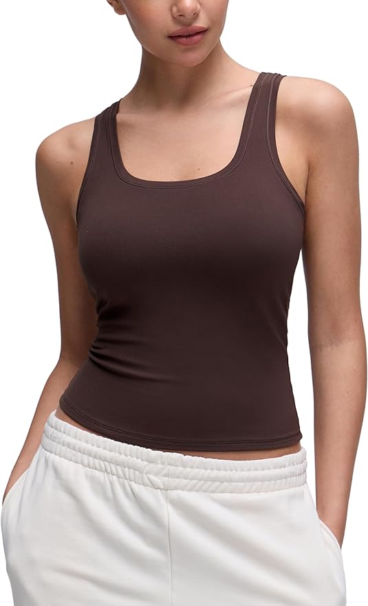 CRZ YOGA Softembrace Scoop Neck Tank Tops for Women - Casual Going Out Soft Double Lined Crop Basic Sleeveless Shirts
