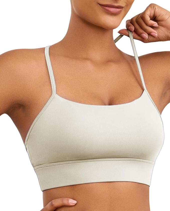 Womens Y-Back Sports Bra, Weightless Padded Yoga Bra, Spaghetti Strap Low Impact Gym Top for Workout & Daily Wear