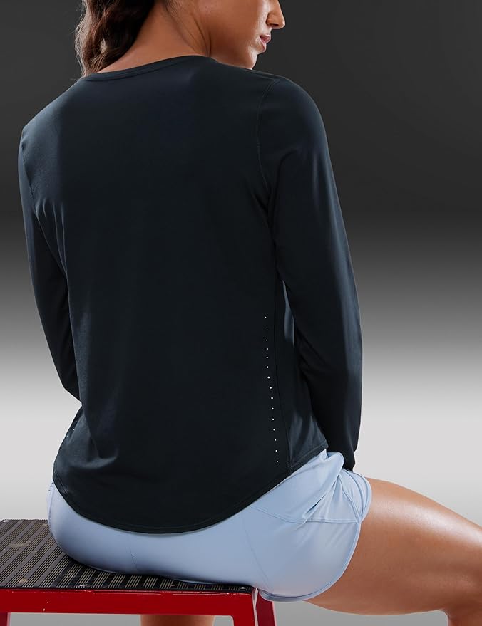 CRZ YOGA Lightweight Workout Long Sleeve Shirts for Women - Gym Running Fall Athletic Training T-Shirts High Neck Tops