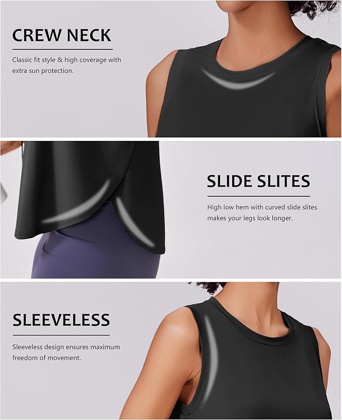 PINSPARK Workout Tank Tops Woman UPF 50+ Yoga Tanks Quick Dry Sleeveless Gym Shirts with Side Slits Loose Fit Athletic Top