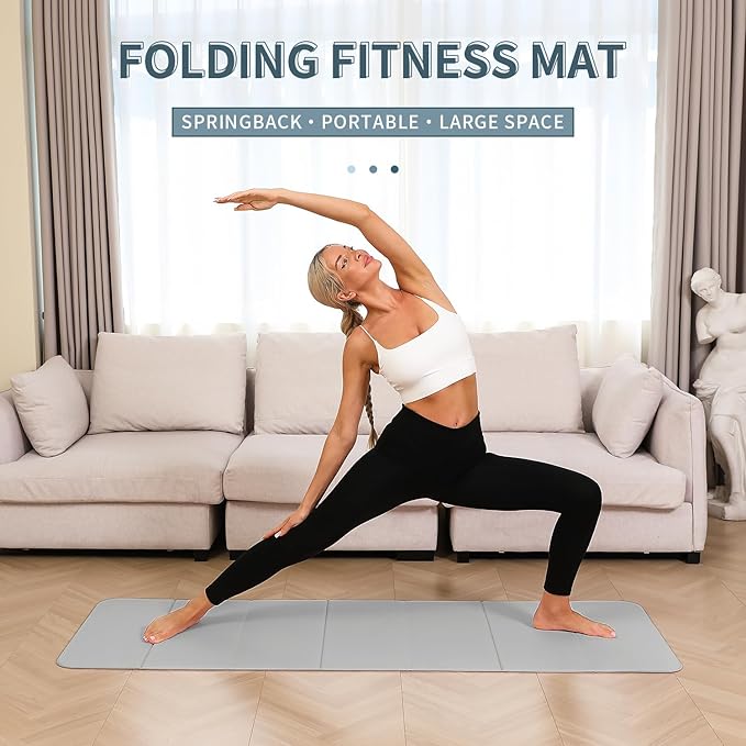 Foldable Yoga Mat - 10mm Extra Thick, 75"26" Non-Slip Exercise Fitness Mat | SGS Eco-Certified, Portable for Yoga/Pilates/Studio/Home Workout