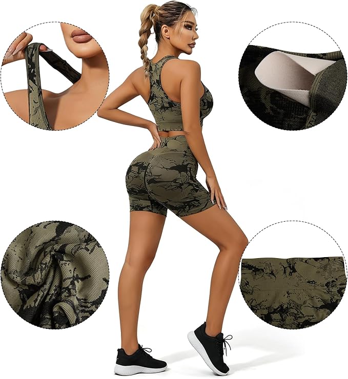 IwIeIaIrI Workout Sets for Women 2 Piece Seamless High Waist Shorts Yoga Outfits Sports Bra Gym Shorts
