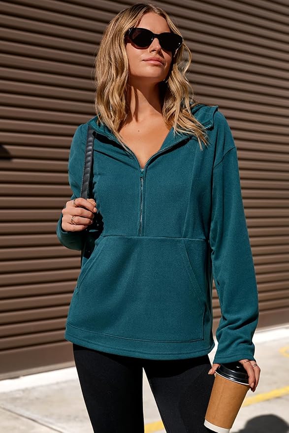 Dokotoo Hoodies for Women Soft Fleece Half Zip Up Hoodie Long Sleeve Casual Pullover Oversized Sweatshirt Hooded Tops