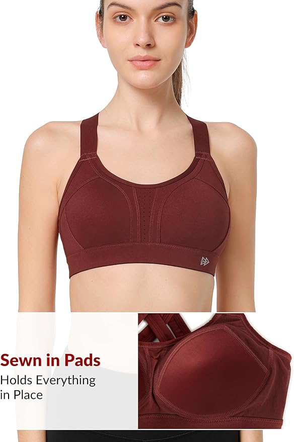 Yvette Sports Bra High Impact Adjustable Criss Cross Back, Full Support for Large Bust No Bounce