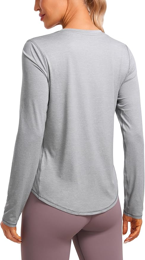 CRZ YOGA Lightweight Workout Long Sleeve Shirts for Women - Gym Running Fall Athletic Training T-Shirts High Neck Tops