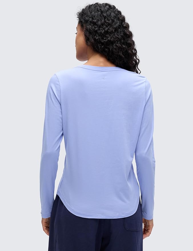 CRZ YOGA Pima Cotton Crewneck Long Sleeve Shirts for Women - Workout Athletic Yoga Casual Tops Soft Plain T-Shirt