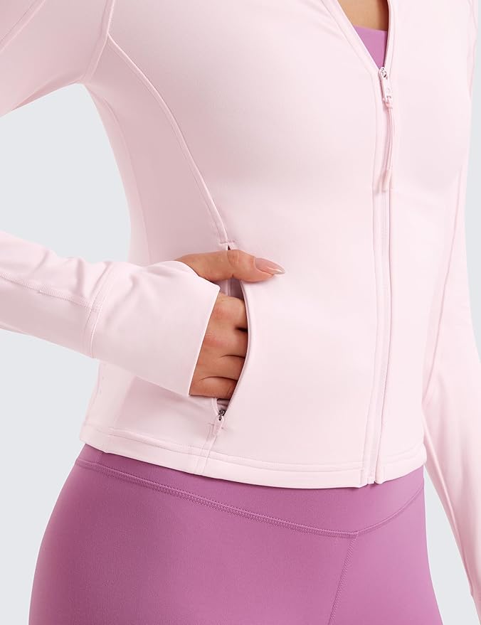 CRZ YOGA Butterluxe Waist Length Jackets for Women - Full Zip Athletic Track Tops with Thumb Holes Pockets