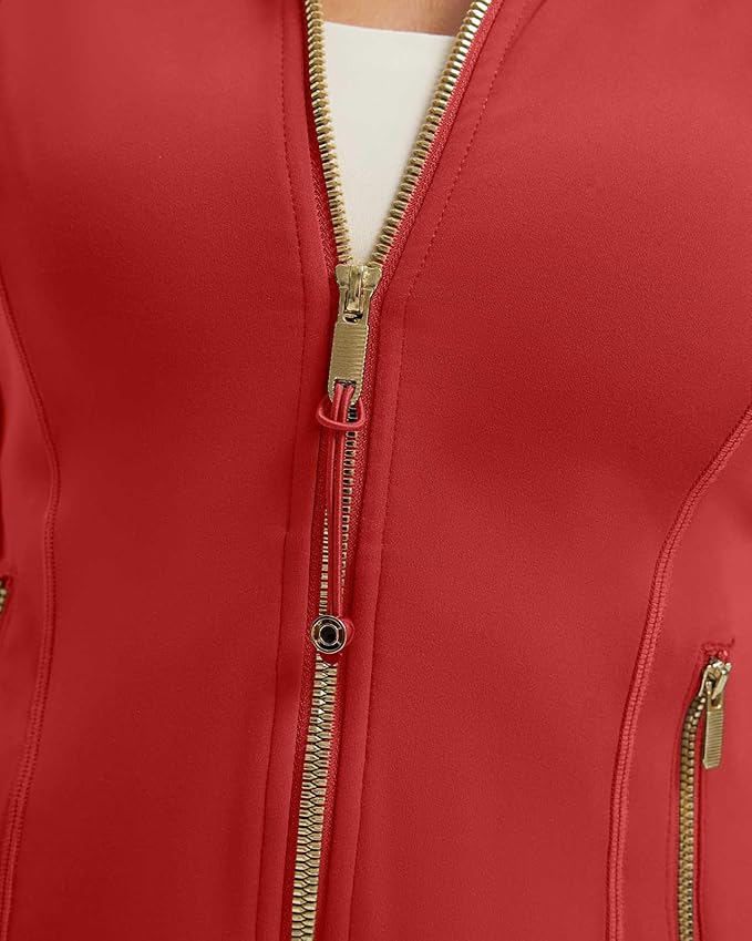 SUUKSESS Women Golden Full Zip Up Workout Cropped Jackets Lightweight Athletic Yoga Tops