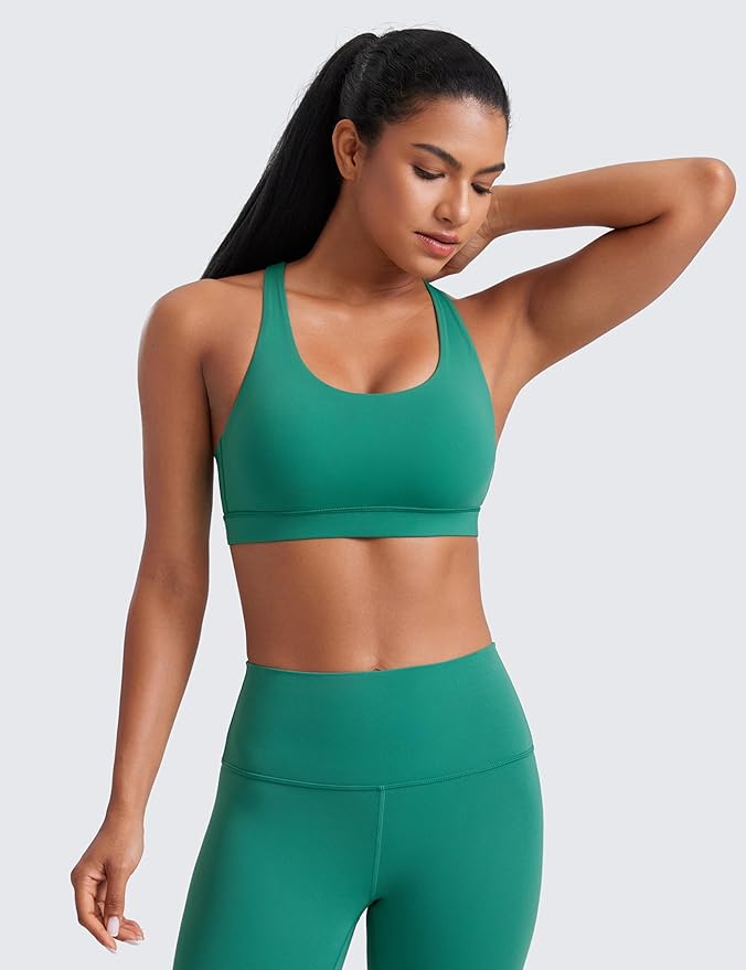 CRZ YOGA Naked Feeling Strappy Padded Sports Bras for Women - Fitness Workout Top Criss Cross Back Yoga Cami