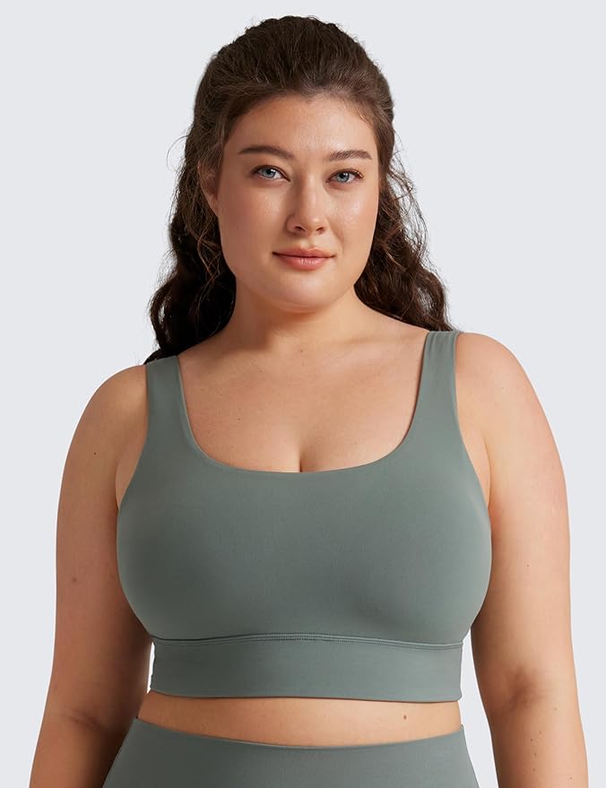 CRZ YOGA Butterluxe U Back Longline Sports Bras for Women - Scoop Neck Padded Yoga Workout Crop Top with Built in Pads
