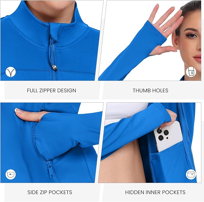 Women's Workout Jackets Full Zip Running Yoga Jackets Lightweight Athletic Clothes with Thumb Holes