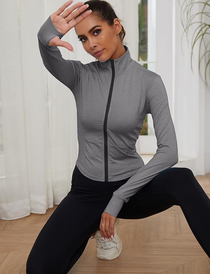 Gihuo Women's Workout Jacket Lightweight Zip Up Athletic Cropped Running Jacket