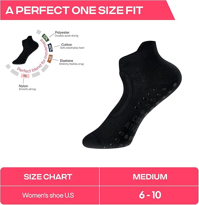 CoolMate Pilates Socks with Grips for Women, Yoga Socks, Crew Non Slip Women for Barre, Pilates Gifts for Women