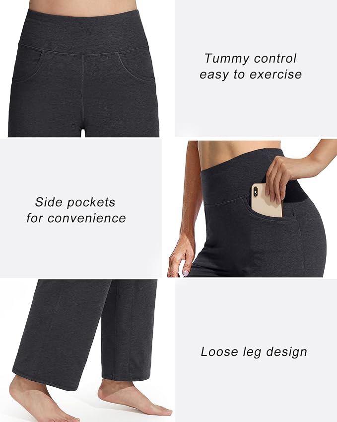 Promover Wide Leg Pants Woman Yoga Pants with Pockets Stretch Loose Casual Lounge Sweatpants Petite/Regular/Tall