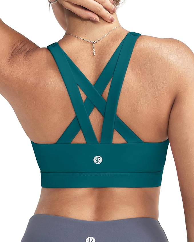 RUNNING GIRL Sports Bras for Women,Padded Strappy Sports Bras Criss-Cross Back Medium Support Sports Bras with Removable Cups