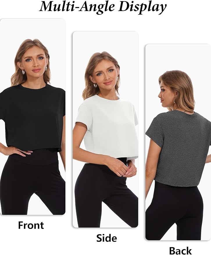 Dalavch 6 Pack Women's Crop Top Short Sleeve Athletic Workout Yoga Running Gym Casual Tees T-Shirts Loose Fit