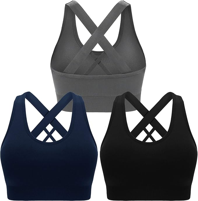 Double Couple Sports Bras for Women Padded High Impact Seamless Criss Cross Back Workout Tops Gym Activewear Bra Large