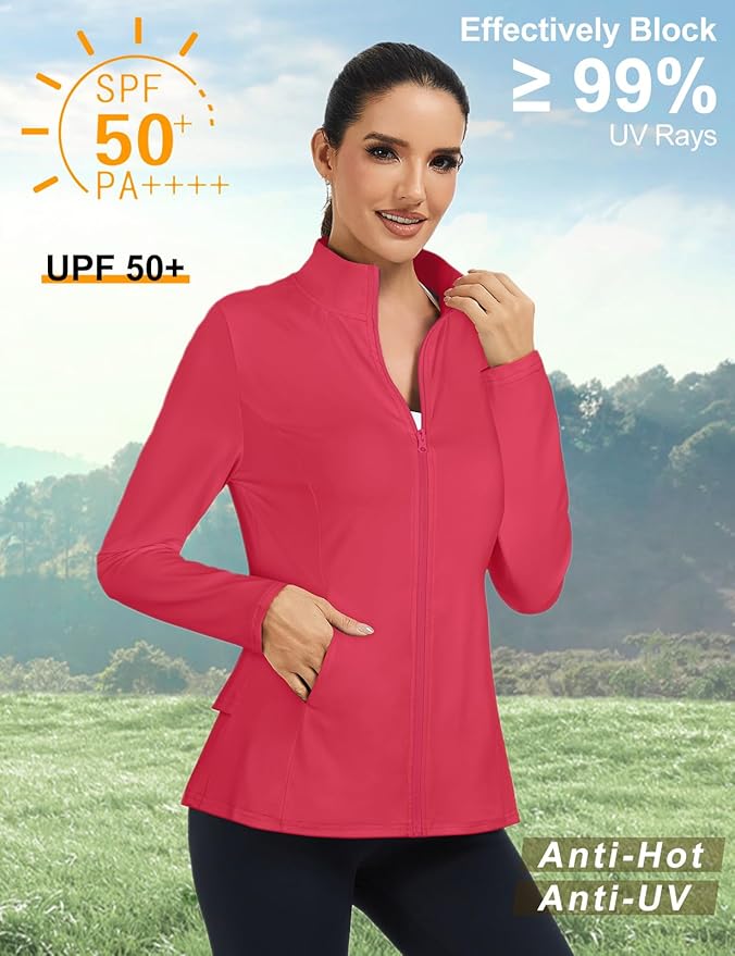 LURANEE Women's Golf Athletic Jackets with Pleated Tennis Skirt Hem Lightweight Full Zip Long Sleeve Shirts with Pockets