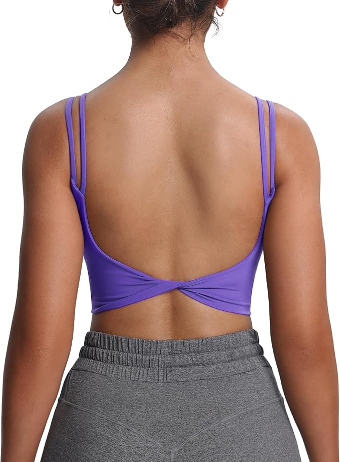 Aoxjox Women's Workout Sports Bras Fitness Yoga Crop Tank Metamorph Twist Back Cami