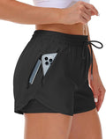 Mancreda Women's Running Shorts with Liner 3 Zipper Pockets Elastic Workout Athletic Gym Yoga Shorts
