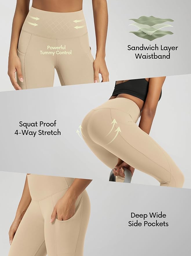 ODODOS Women's High Waisted Yoga Leggings with Pockets, Tummy Control Non See Through Workout Athletic Running Yoga Pants