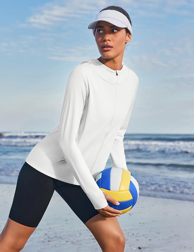 PINSPARK Women's UPF 50+ Sun Protection Hoodie Jacket Lightweight Full Zip Athletic Jacket Long Sleeve Shirt with Pockets