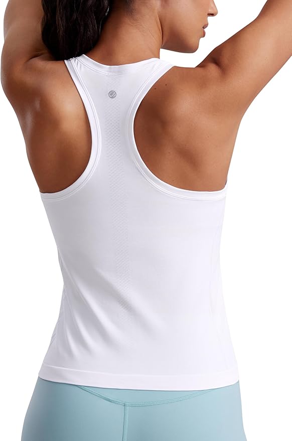 CRZ YOGA Seamless Workout Tank Tops for Women - Athletic Running Gym Sleeveless Shirts Crewneck Racerback Breathable