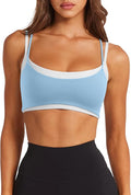 LASLULU Womens Double Layered Sports Bra Adjustable Spaghetti Straps Sexy Scoop Neck Wireless Padded Workout Yoga Crop Tops