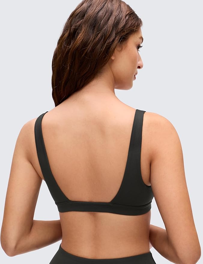 CRZ YOGA Butterluxe Soft Double Lined Deep V Neck Sports Bras for Women - Open Back Yoga Crop Top Casual Non Padded
