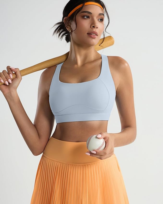 RUNNING GIRL Sports Bras for Women High Support,Racerback High Impact Grey Sports Bra Moulded Cup Workout Bra Push up