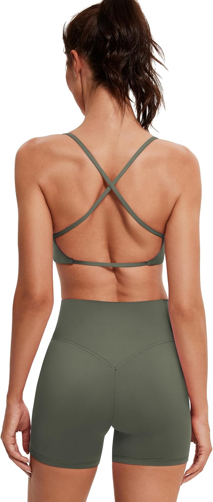 OMKAGI Workout Sets for Women Open Back Strappy Sports Bra Booty Biker Shorts Gym Outfits