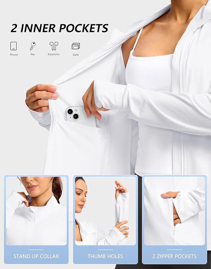 G Gradual Women's Lightweight Athletic Jacket Sun Protection UPF 50+ Zip Up 4 Pockets Long Sleeve Shirts Workout Running
