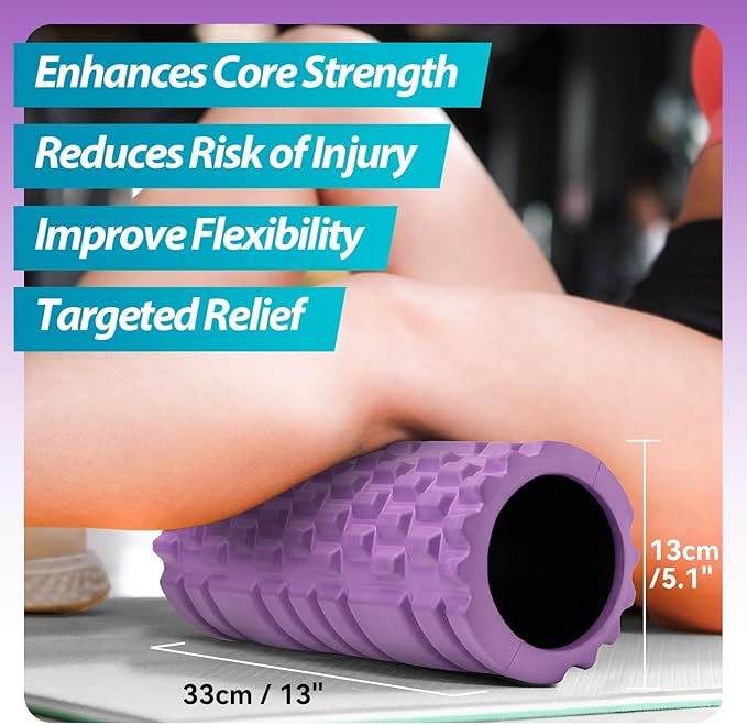 Krightlink Foam Roller for Muscle Massager, Patented 13" High Density Exercise Roller for Muscle and Myofascial Trigger Point Release, Yoga, Back Roller for Fitness, Yoga (Purple)