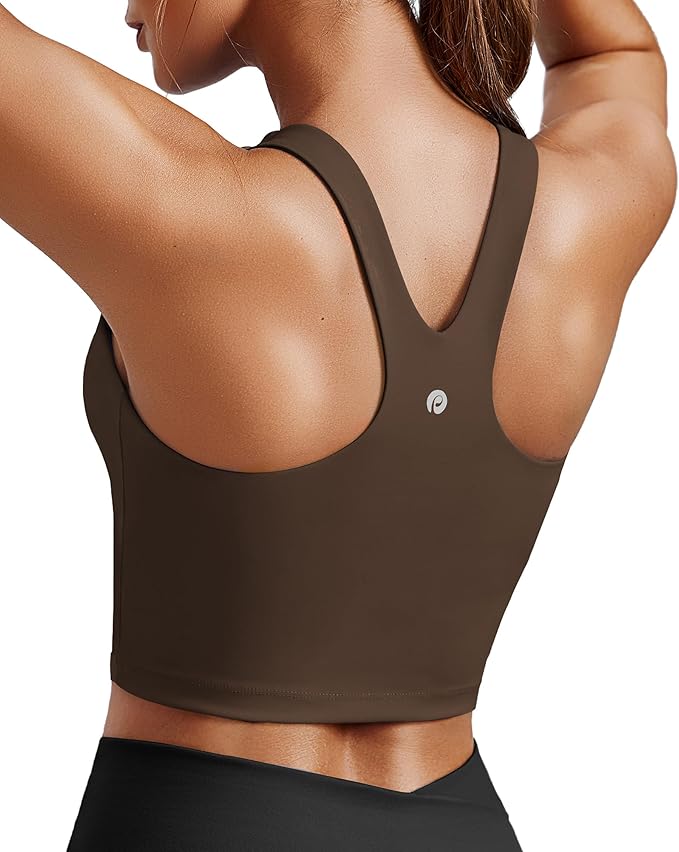 PINSPARK Women Sports Bra High Neck Racerback Workout Crop Tank Top Longline Padded Yoga Tops with Built in Pads